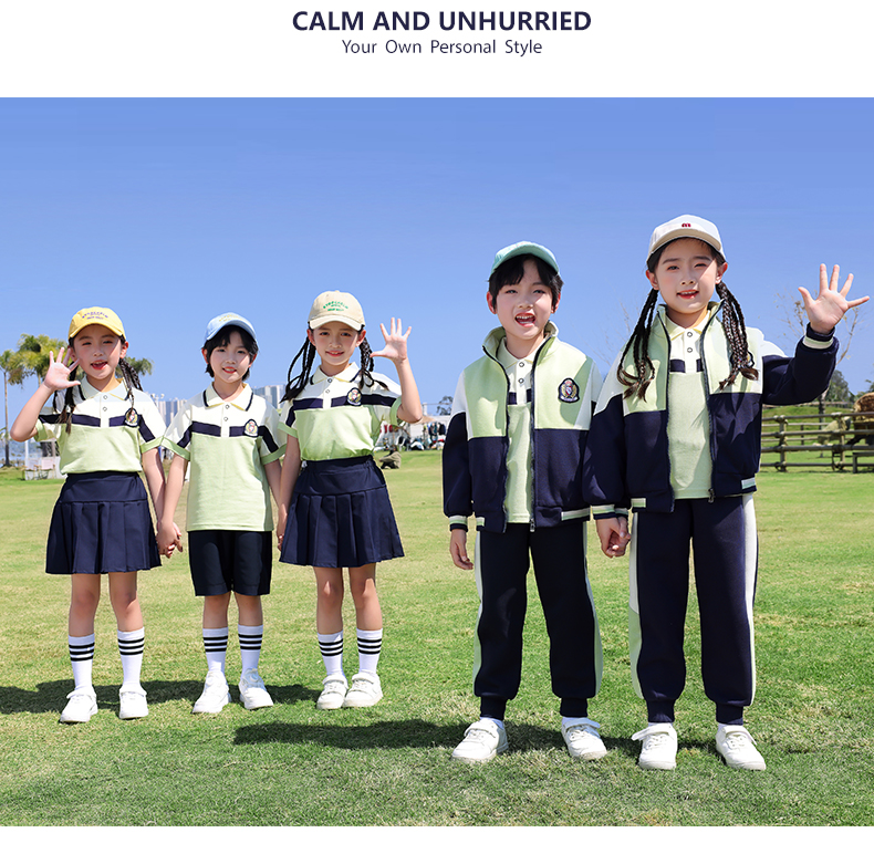 Wear-resistant and durable color matching fashionable British sports style school uniform suit summer style 669-2402