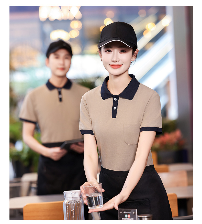 T-shirt 2 button half sleeve waiter work clothes top H14-MYB24038