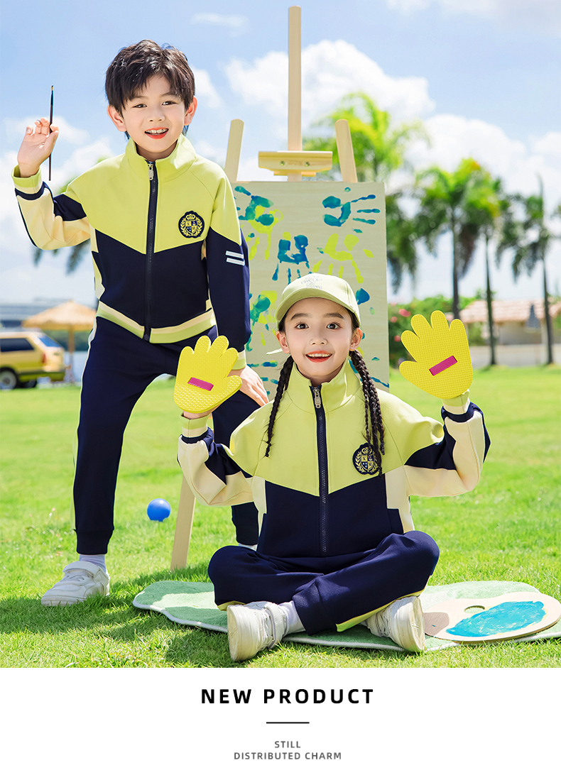 Children sports long-sleeved school uniform spring and autumn two-piece suit 215-9176