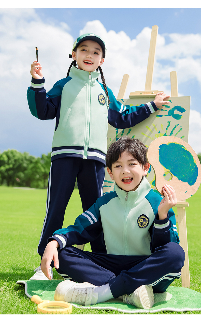 Children sports long-sleeved school uniform spring and autumn two-piece suit 215-9198