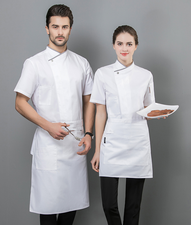 Collar edge single button polyester cotton hotel restaurant short sleeve chef uniform top H01-1936