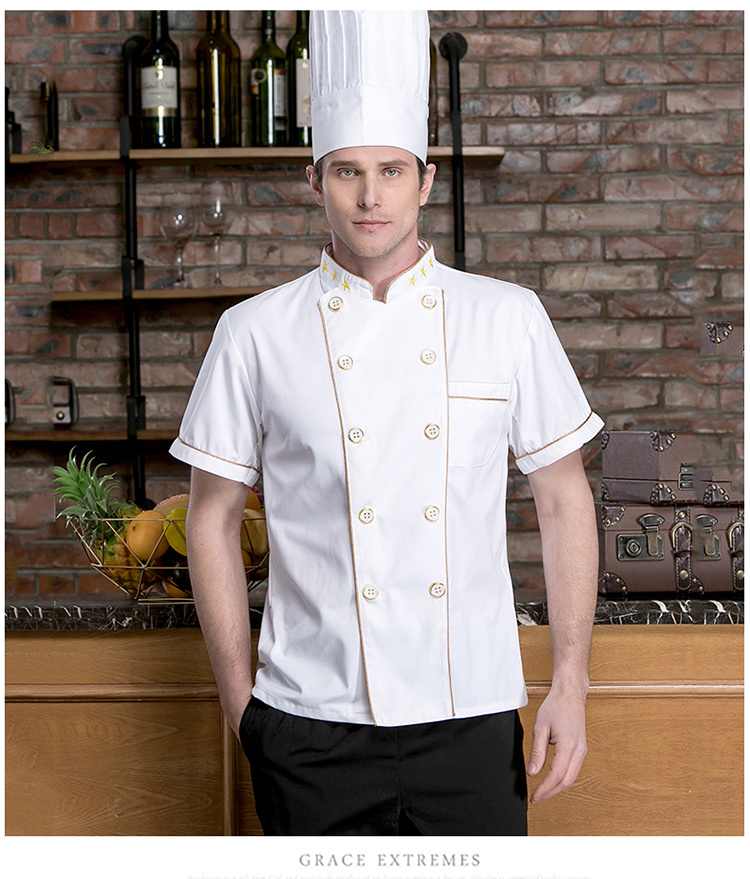 Polyester-cotton nano Great Wall short-sleeved chef uniform top H02-20F080