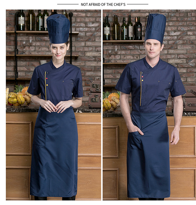 Thin fine cotton three-color button short-sleeved chef uniform top H02-20148-151