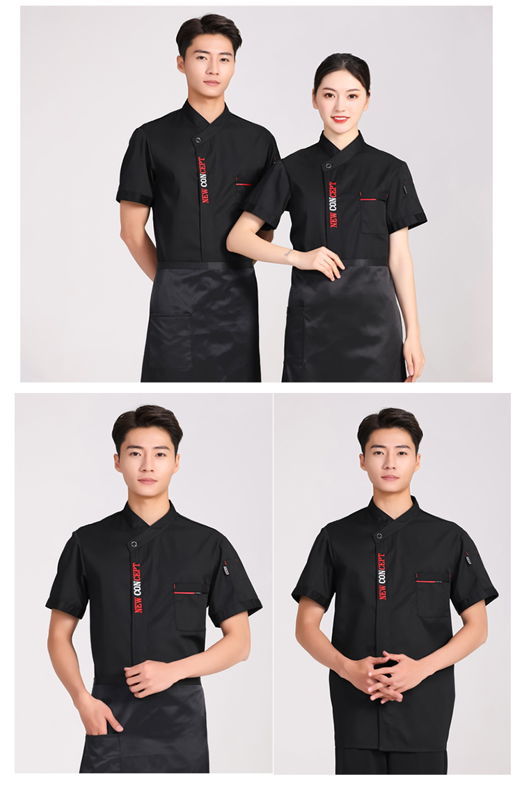 Polyester cotton embroidered letters chef uniform short-sleeved top H01-2020-34