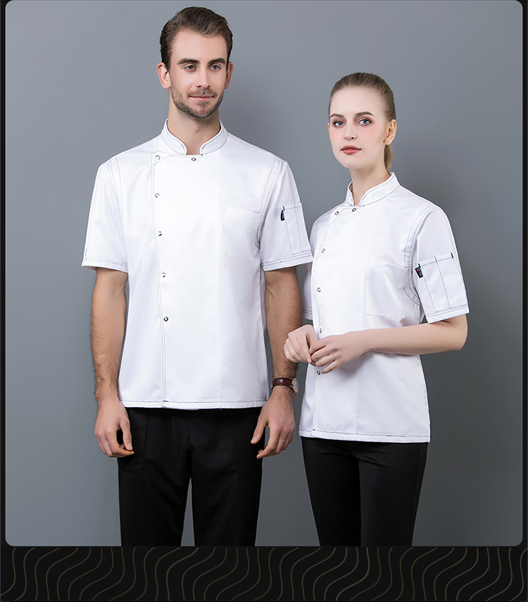 Ice silk single row open line chef uniform short sleeve top N01-20D087-20D090