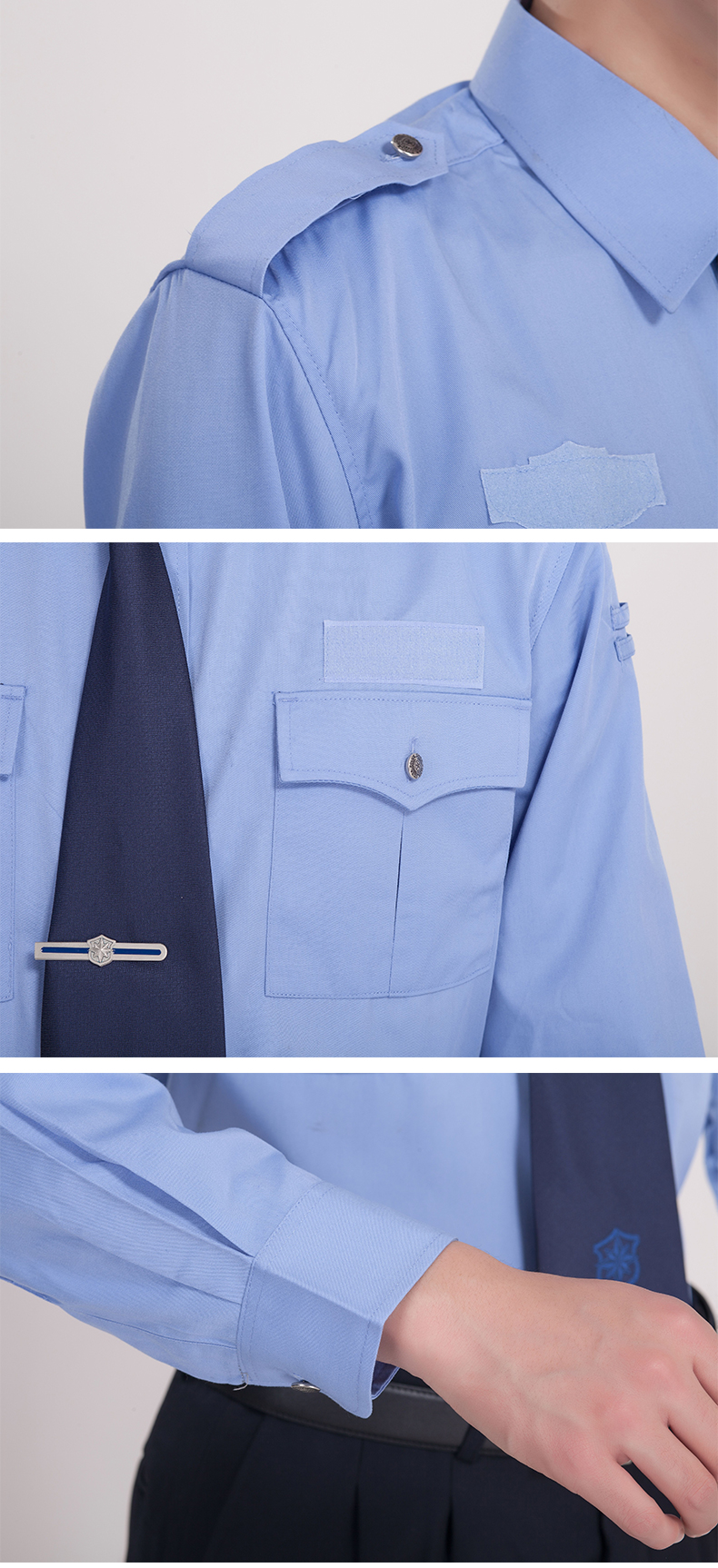 Moon White Security Uniform Long Sleeve Shirt (Free Tie + Tie Clip + Four-piece Set) H08-N004