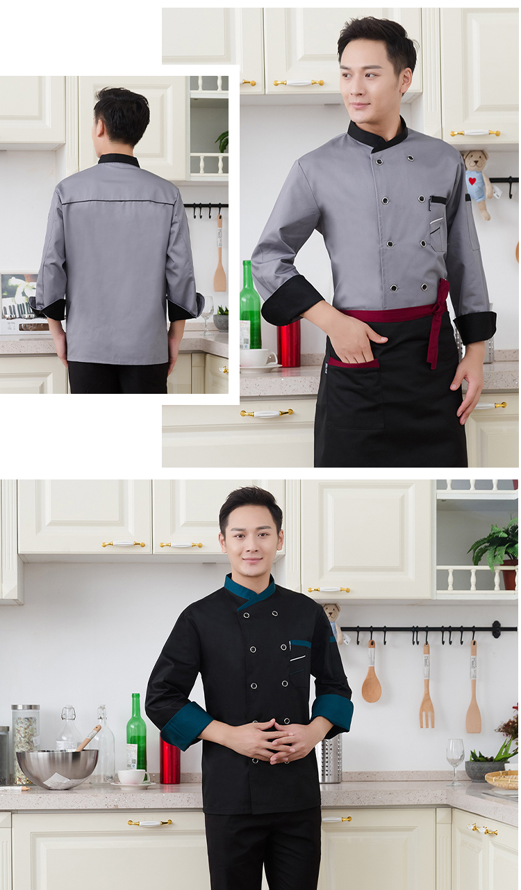 Full process polyester cotton thick yarn long sleeve chef uniform YZ03-206 long