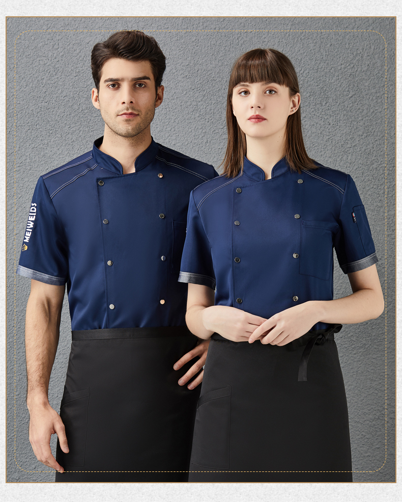 Imitation woolen embroidered crown letters short-sleeved chef uniform top H01-2021-25