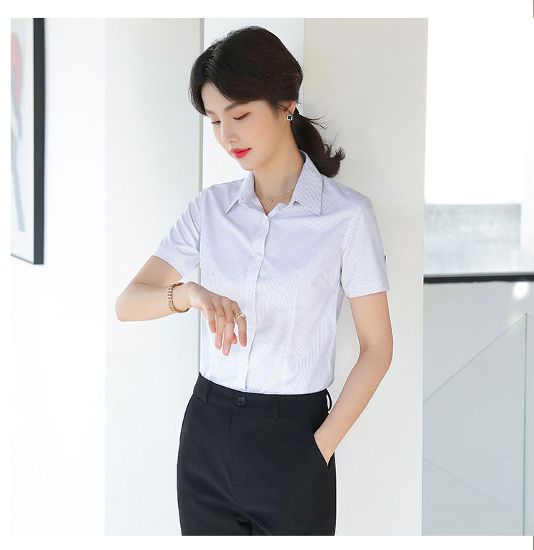 White striped professional ladies short-sleeved lining 111-982 short-sleeved shirt female