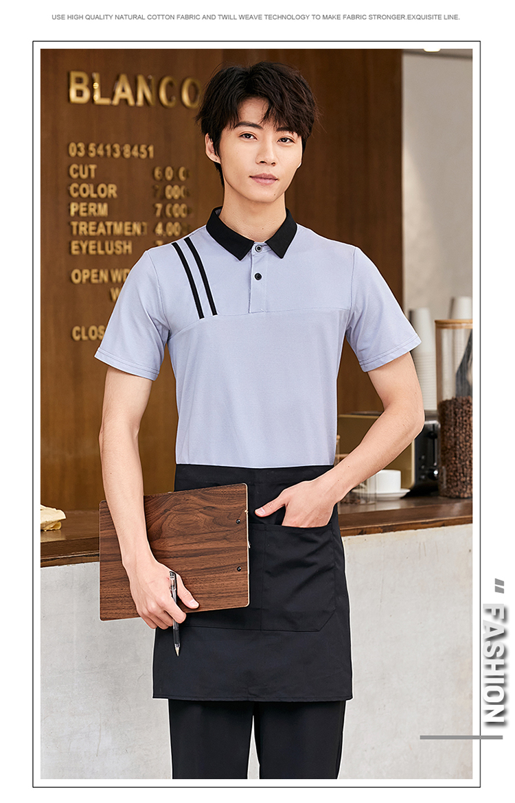 Shoulder Clause T-shirt Waiter Work Clothes Top H02-22LY066-069