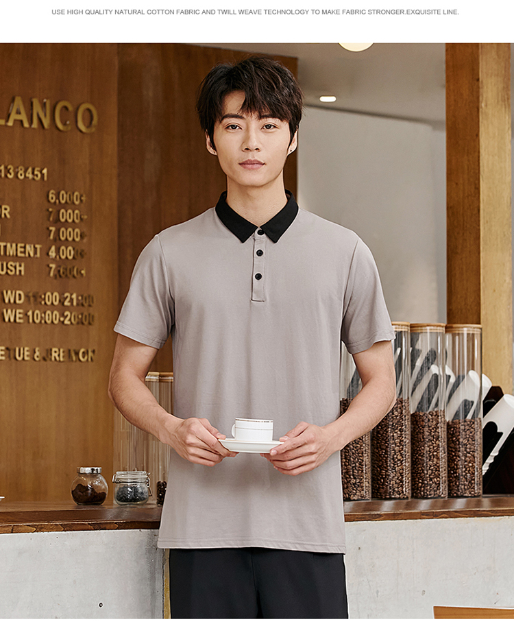 New collar T-shirt waiter work clothes top H02-22LY074-076