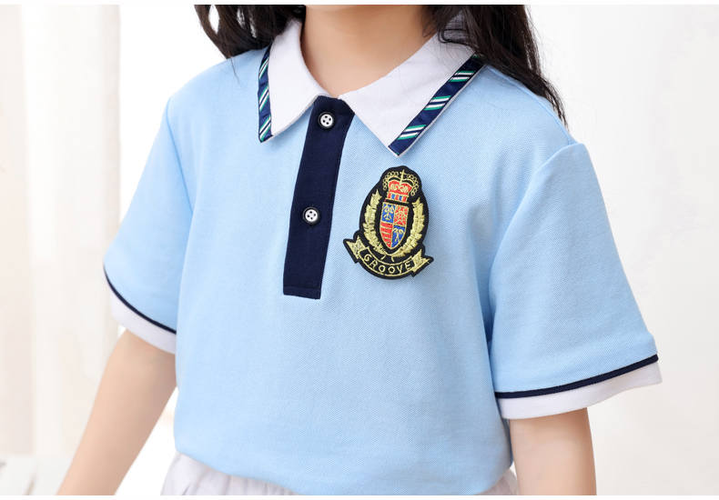 Summer sports style short-sleeved school uniform for primary and secondary school students, two-piece suit H23-1601 (with badge)