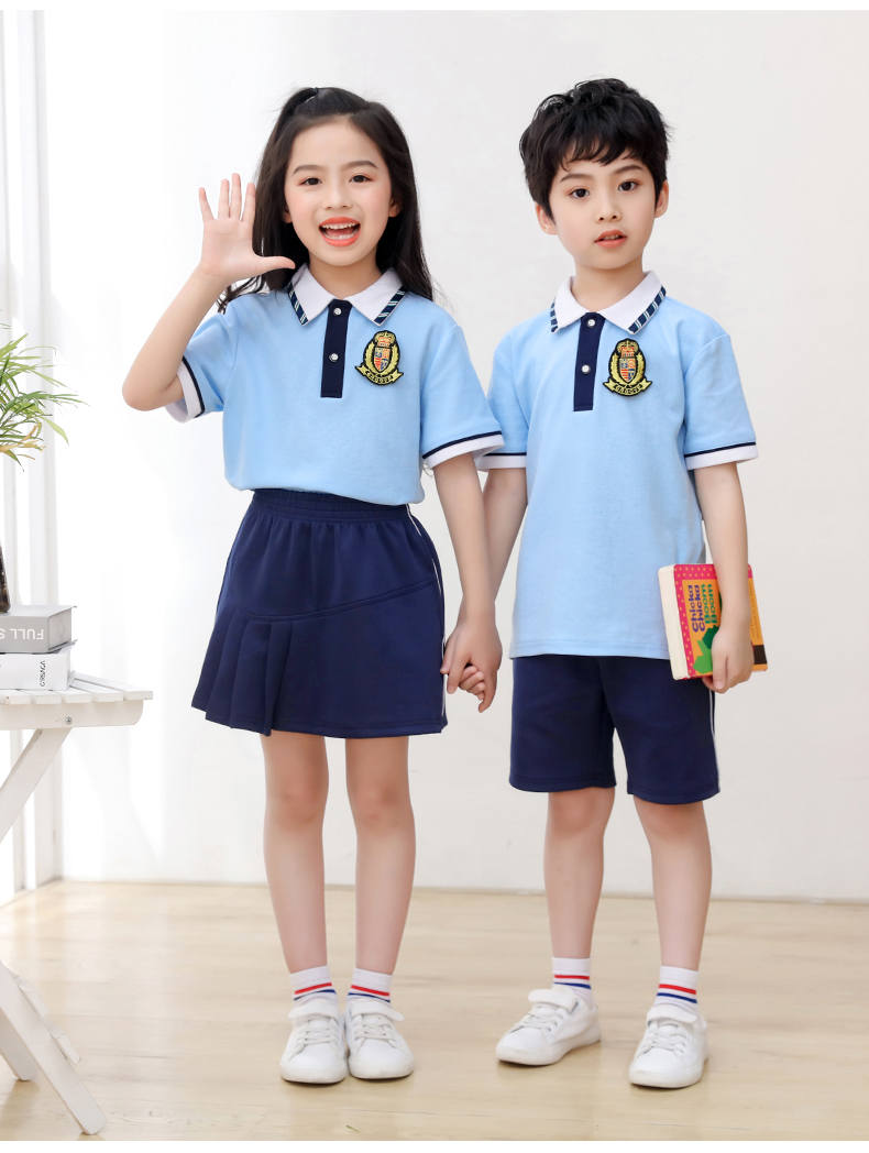 Summer sports style short-sleeved school uniform for primary and secondary school students, two-piece suit H23-1601 (with badge)