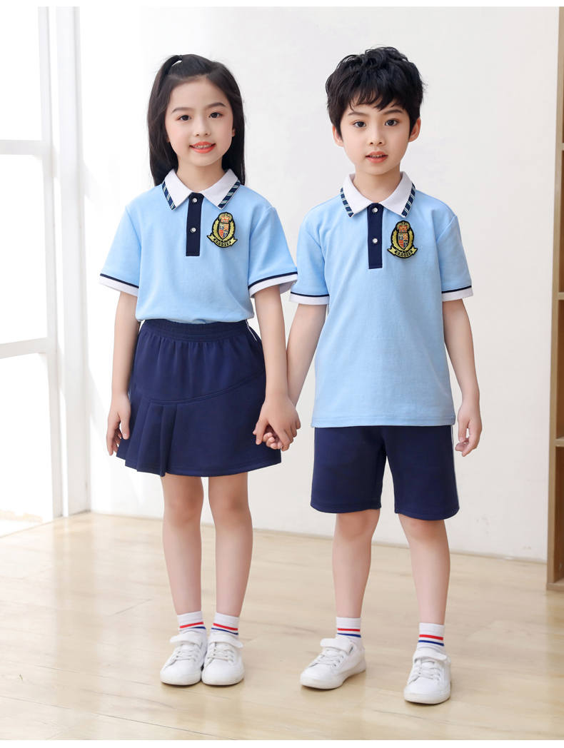 Summer sports style short-sleeved school uniform for primary and secondary school students, two-piece suit H23-1601 (with badge)