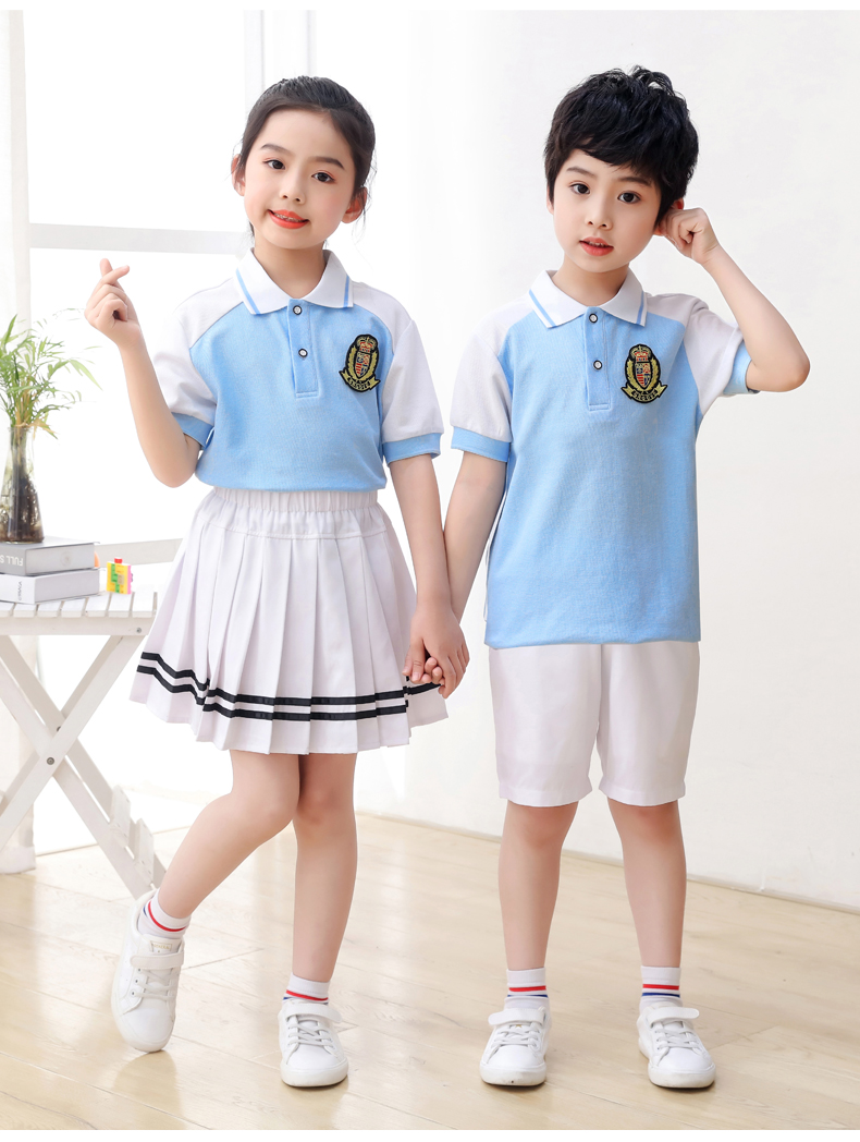 Summer kindergarten uniforms British style children graduation uniforms short-sleeved suits two-piece suits H23-1606 (including badges)