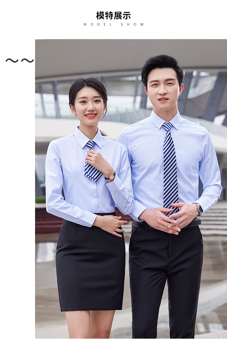 Pinstripe professional short-sleeved shirt couple style 81-8230 long-sleeved men style