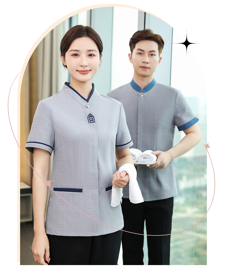 Linen breathable hotel cleaning clothes short-sleeved top H14-011-015 women