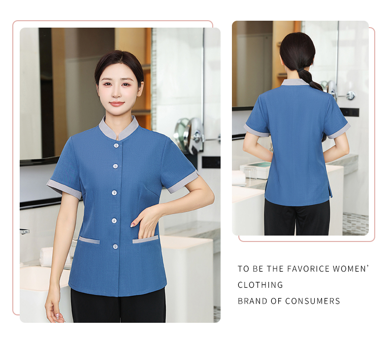 Elastic Lelis Mingkou hotel cleaning service short-sleeved top H14-016-021 female