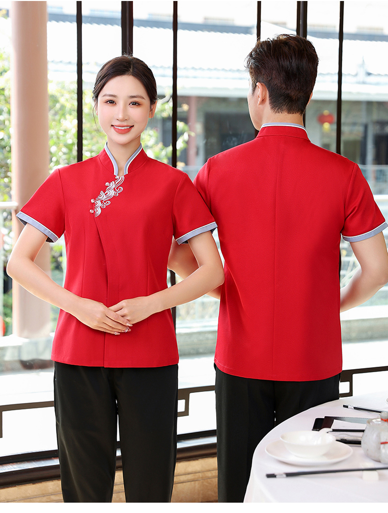 Colorful Xiangyun Hotel Restaurant Waiter Work Clothes Short Sleeve Top + Apron H19-Colorful Xiangyun Women