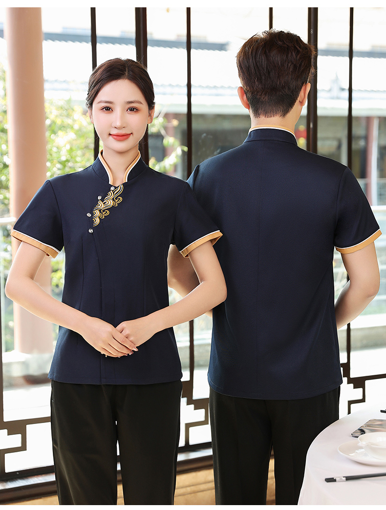 Colorful Xiangyun Hotel Restaurant Waiter Work Clothes Short Sleeve Top + Apron H19-Colorful Xiangyun Women