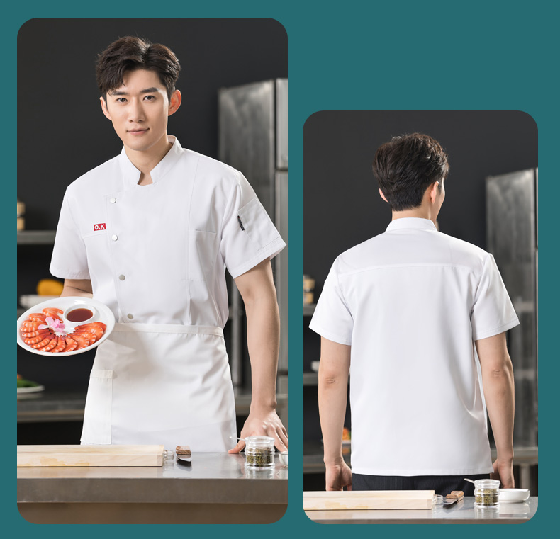 OK Printed Restaurant Hotel Chef Uniform Short Sleeve Top H01-2023-19