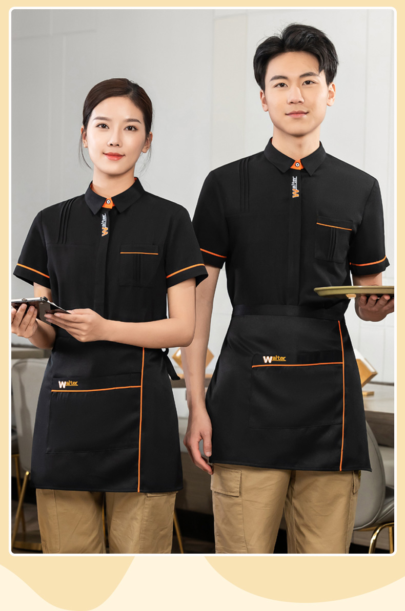 WAITER letter embroidered shirt tea restaurant Chinese restaurant waiter work clothes short-sleeved top + apron universal style H01-2023-04