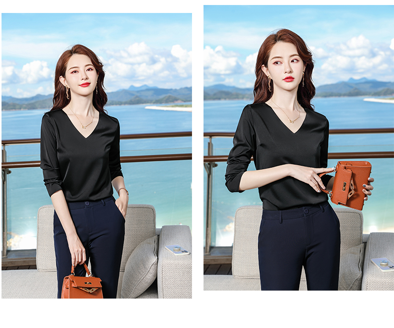 Acetate V-neck suit for women with long sleeves DR1-9932