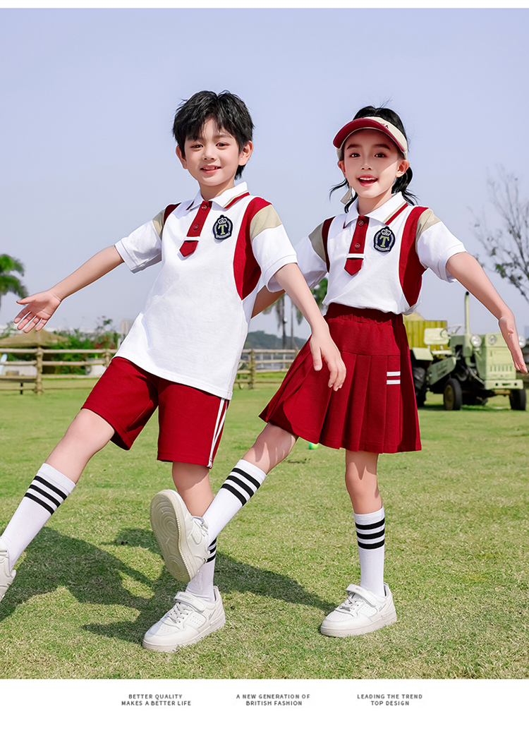 Red and white British style school uniform suit 894-2406