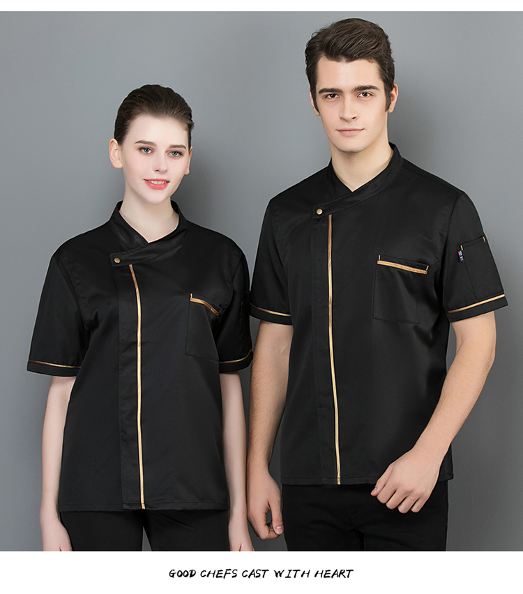 Gold spinning cotton single gold edge short-sleeved chef uniform top H02-20F108-111 worsted cotton