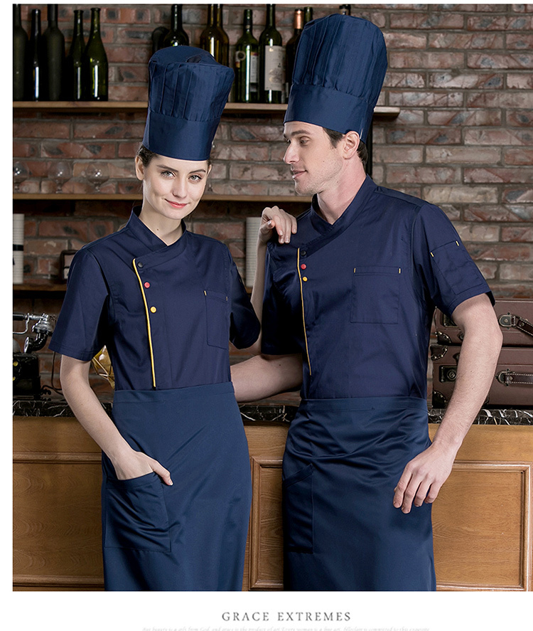 Thin fine cotton three-color button short-sleeved chef uniform top H02-20148-151