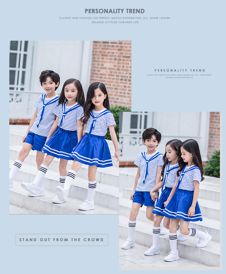 Sailor Navy Style Kindergarten Uniform Two-piece Striped Suit 455-8125