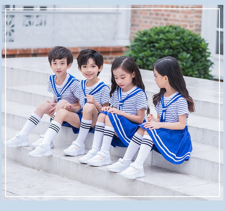 Sailor Navy Style Kindergarten Uniform Two-piece Striped Suit 455-8125