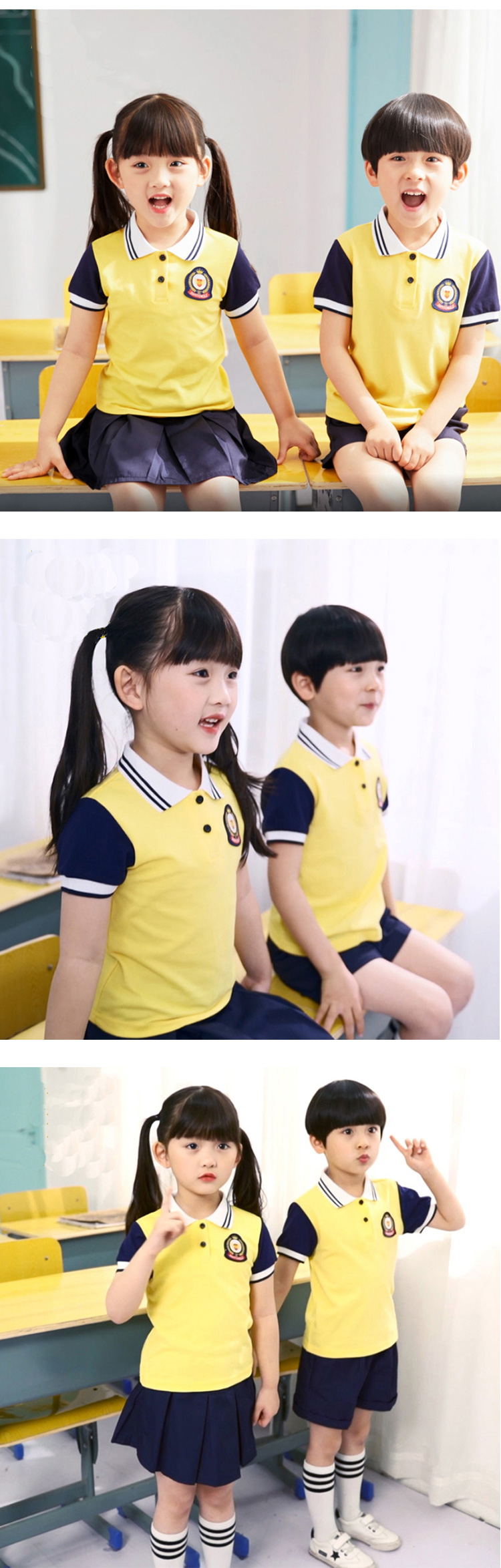 Combed cotton primary and secondary school students school uniform short-sleeved suit B03-TL803