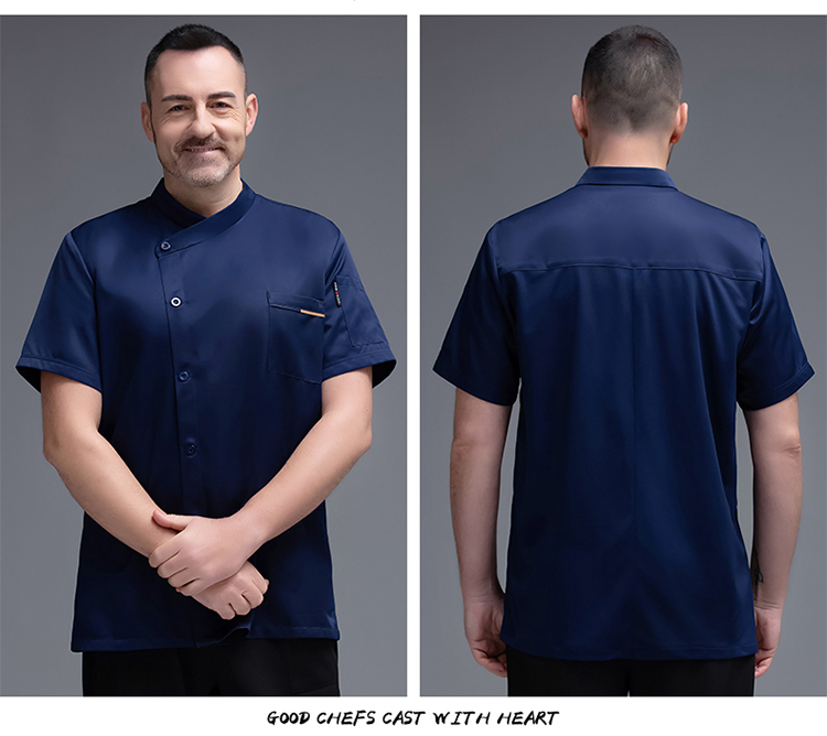 Gold spinning woolen short-sleeved chef uniform top with slanting collar and mesh back H02-20F001-004