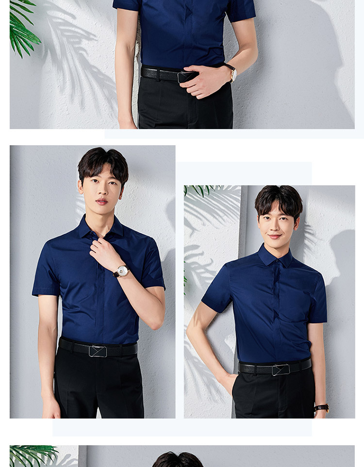 Professional concealed placket plain CVC short-sleeved shirt men style 129-2011 men short-sleeved shirt