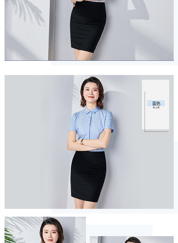 Professional concealed placket plain CVC short-sleeved shirt for women 129-2011 short-sleeved shirt for women