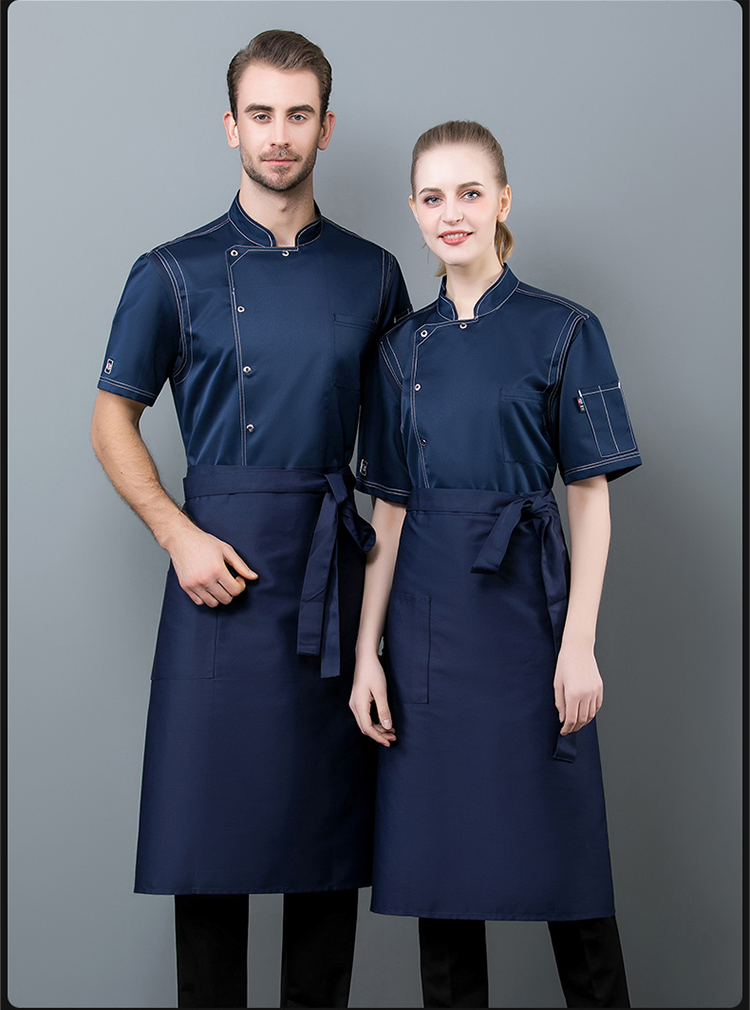 Ice silk single row open line chef uniform short sleeve top N01-20D087-20D090