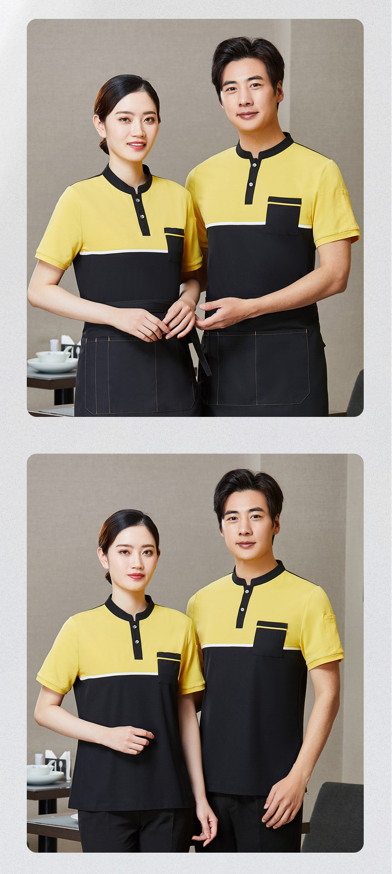 Cool silk cotton color matching short-sleeved waiter work clothes top H01-2021-16