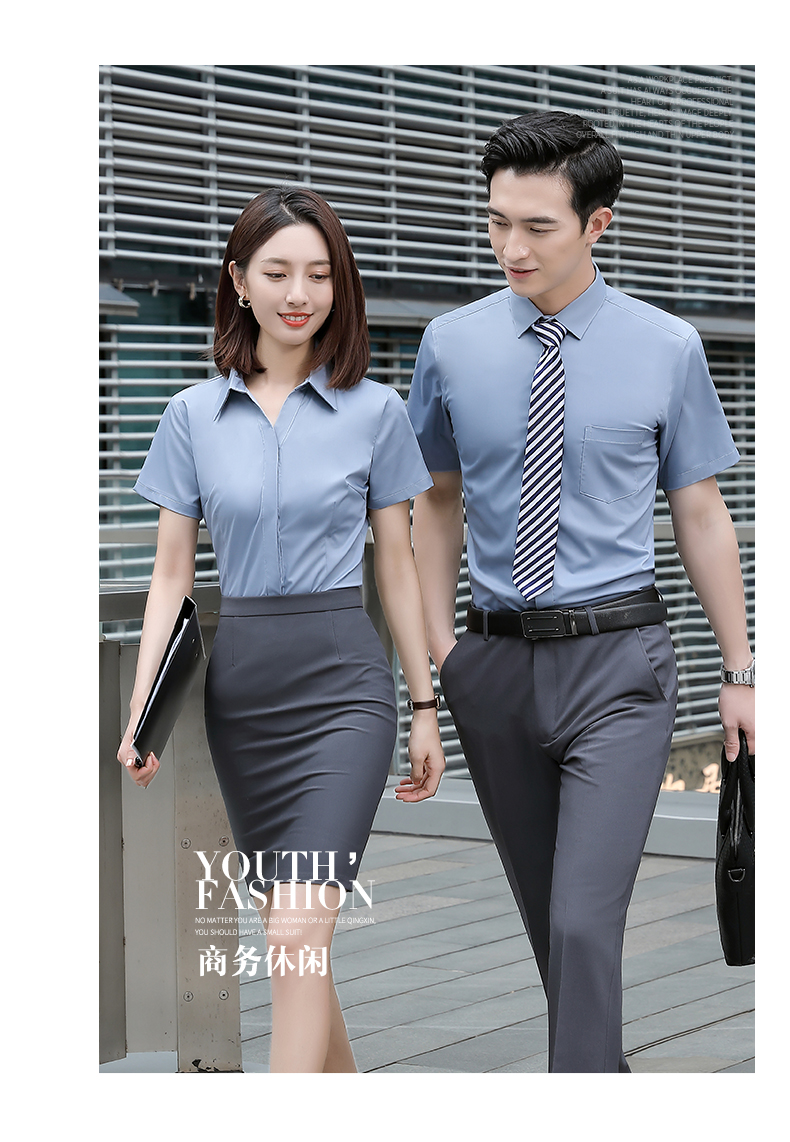 Bamboo fiber women V-neck men formal collar short-sleeved shirt couple style DY1-TL221 short-sleeved shirt