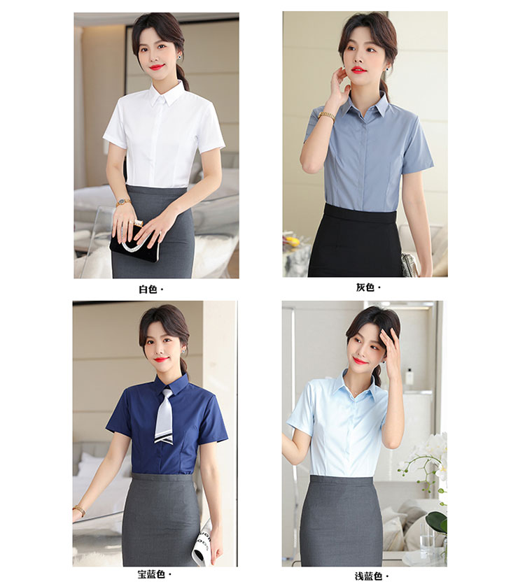 Bamboo fiber concealed placket ladies short-sleeved shirt 111-988 concealed placket ladies shirt short-sleeved