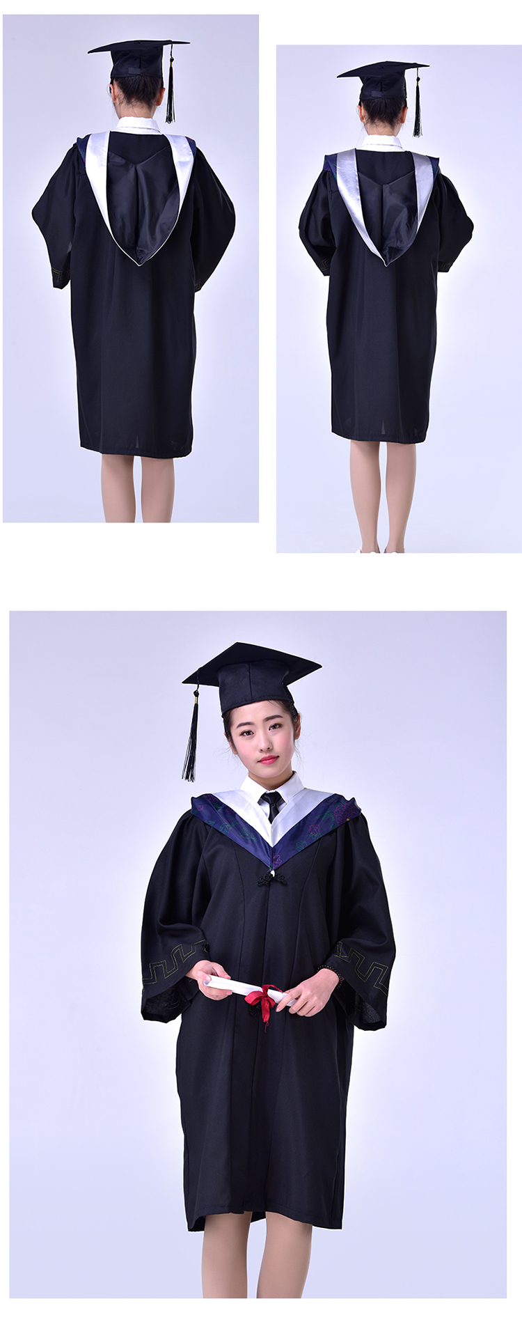 Polyester undergraduate graduation dress M02-XSF02 (hat + dress)