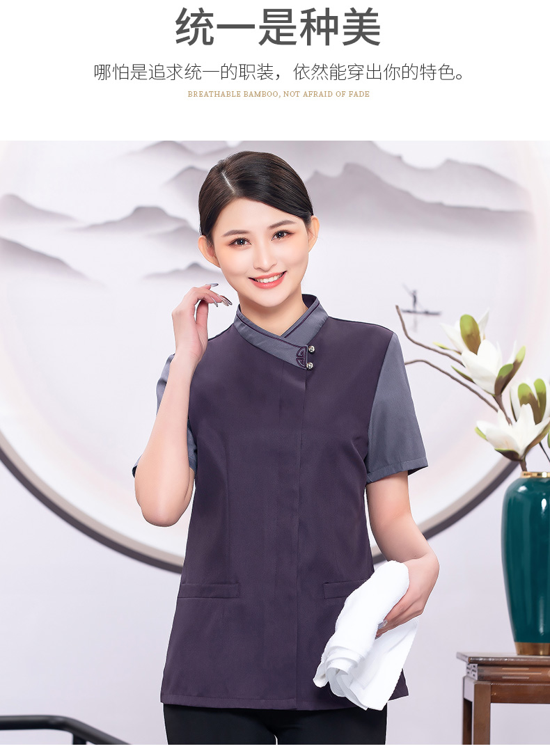 Collar flower cleaning work clothes top H19-L009 short sleeve women