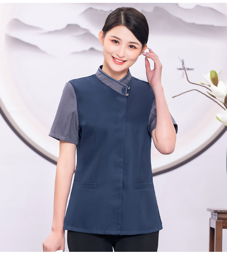 Collar flower cleaning work clothes top H19-L009 short sleeve women