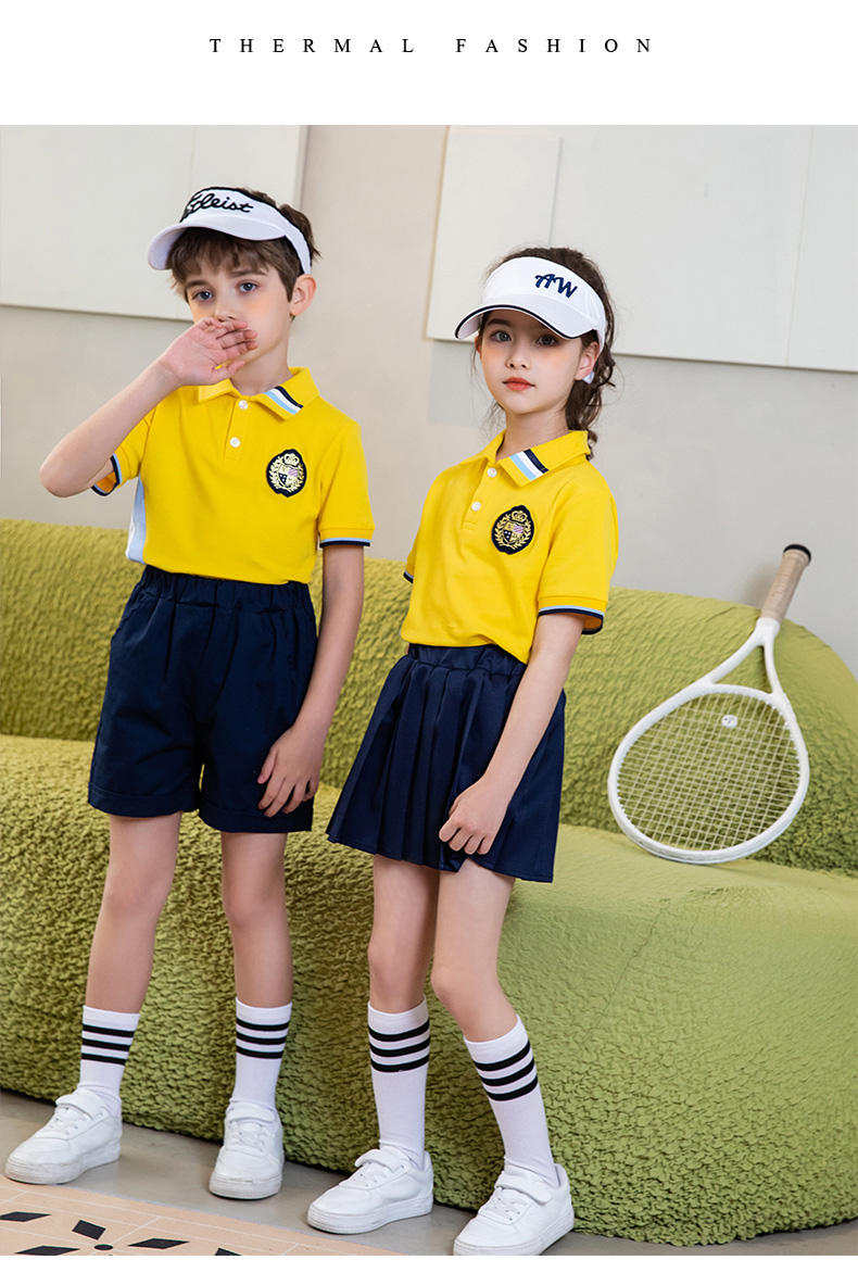 Summer campus sports style primary and secondary school students short-sleeved school uniform suit two-piece suit 215-811 (including badge)