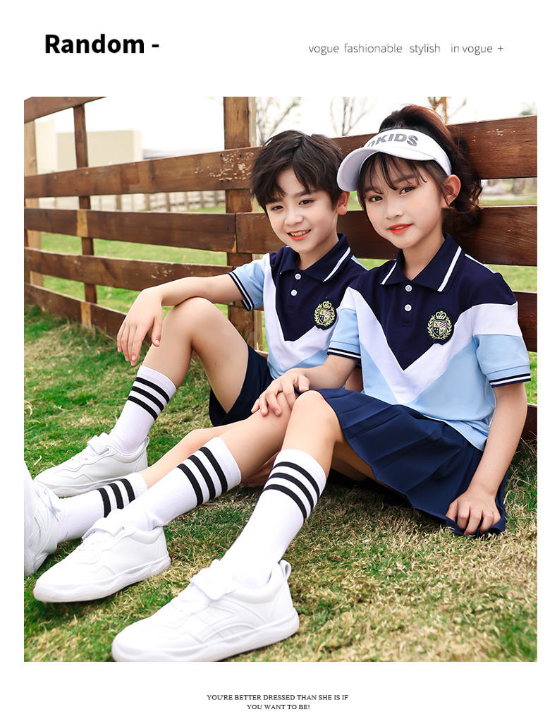 Summer casual sports style primary and secondary school students short-sleeved school uniform suit two-piece suit 215-829 (including badge)