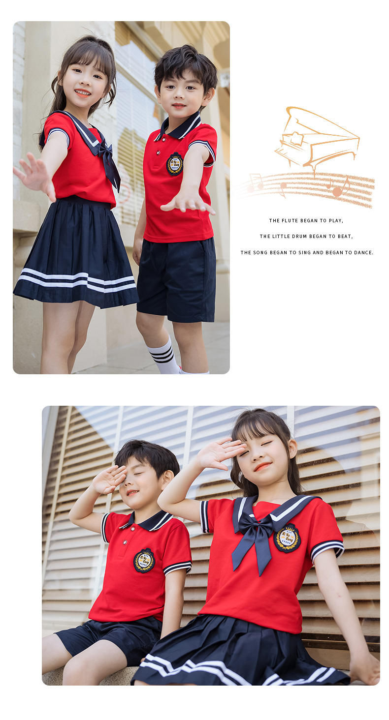 Fashion summer campus children performance clothing short-sleeved suit two-piece suit (including pin badge) 455-8219 women