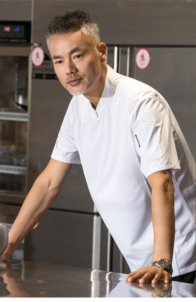 Zipper short-sleeved hotel chef uniform top H01-21021