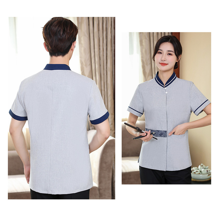 Ribbon cleaning half-sleeved work clothes short-sleeved top H14-003-009