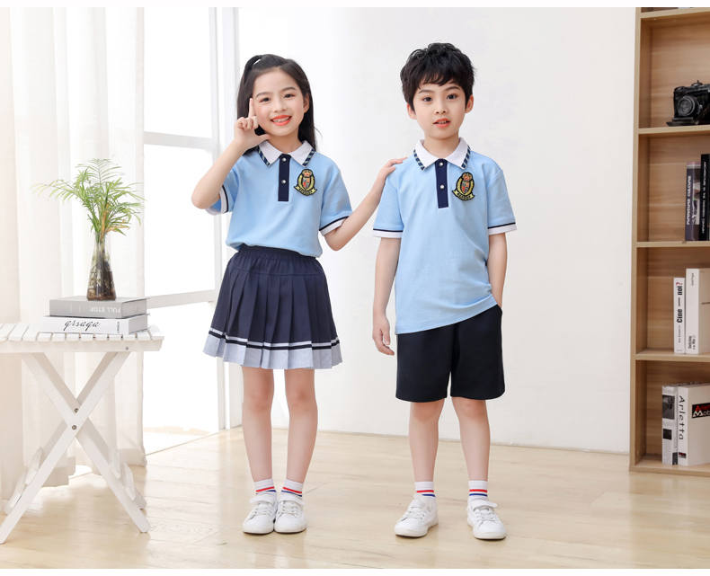 Summer sports style short-sleeved school uniform for primary and secondary school students, two-piece suit H23-1601 (with badge)