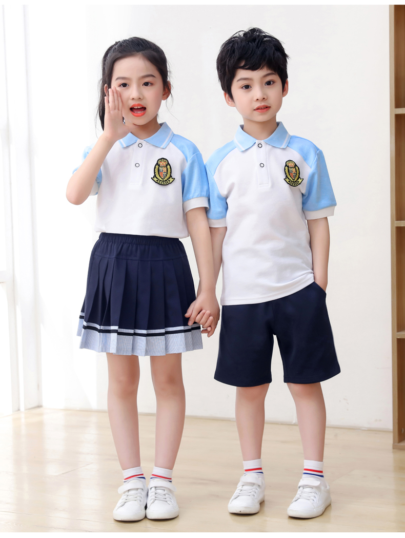 Summer kindergarten uniforms British style children graduation uniforms short-sleeved suits two-piece suits H23-1606 (including badges)